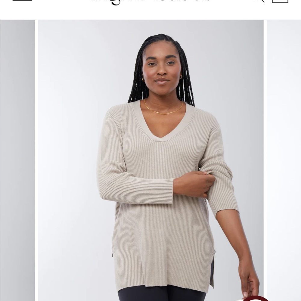 Ingrid & Isabel Taupe Maternity V-Neck Sweater breastfeeding friendly NWT